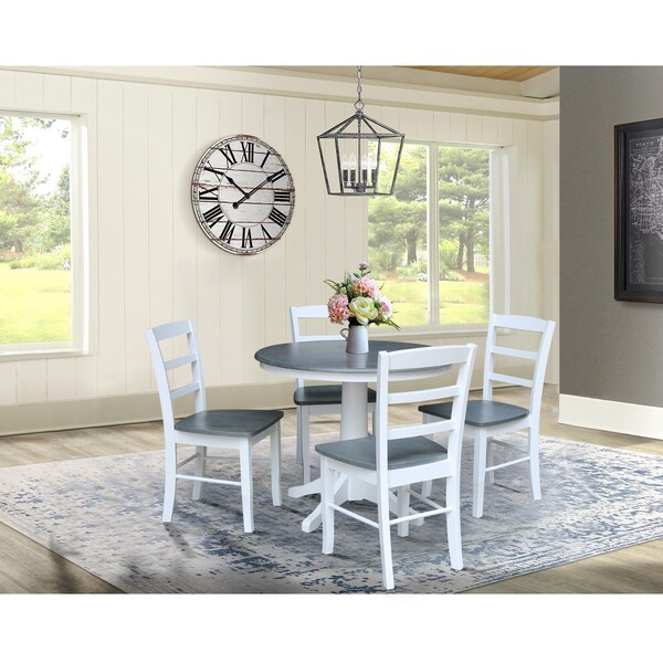 International Concepts 36 in. Round Pedestal Dining Table with 4 Madrid LadderBack Chairs - 5 Piece Dining Set K05-36RT-27B-C2-4 - main